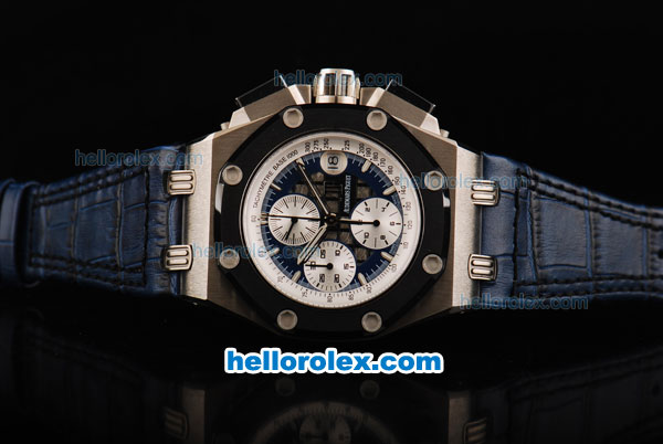 Audemars Piguet Ruben Baracello Swiss Valjoux 7750 Automatic Movement with Titanium Case Ceramic Bezel and Blue Leather Strap - Click Image to Close